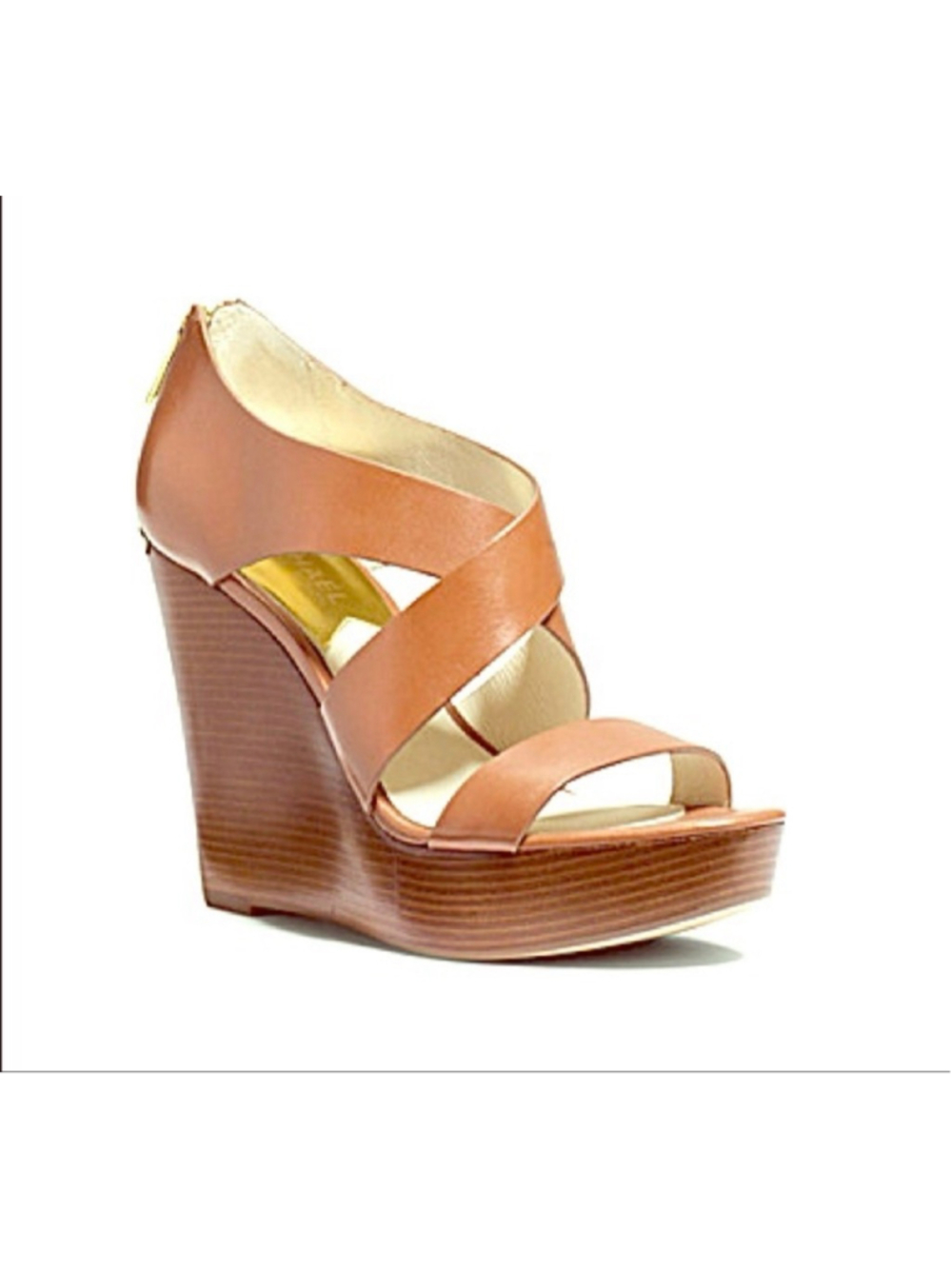 Women's MICHAEL KORS Brown Gold Wedge Sandals Size 8.5